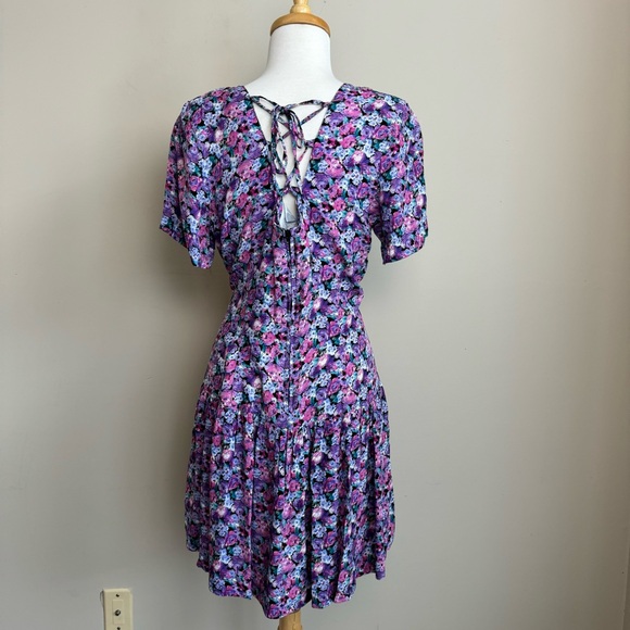 VINTAGE PINK/PURPLE WATERCOLOR FLORAL MINI DRESS - Picture 8 of 10